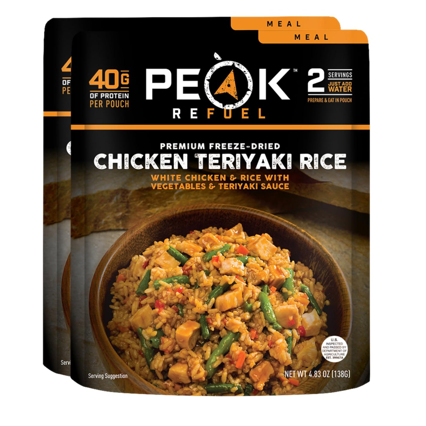 Peak Refuel Chicken Teriyaki Rice | 40g Protein | 580 Calories | 100% Real Meat | Premium Freeze Dried Backpacking & Camping Food | 2 Servings | Ideal MRE Survival Meal (2-Pack)