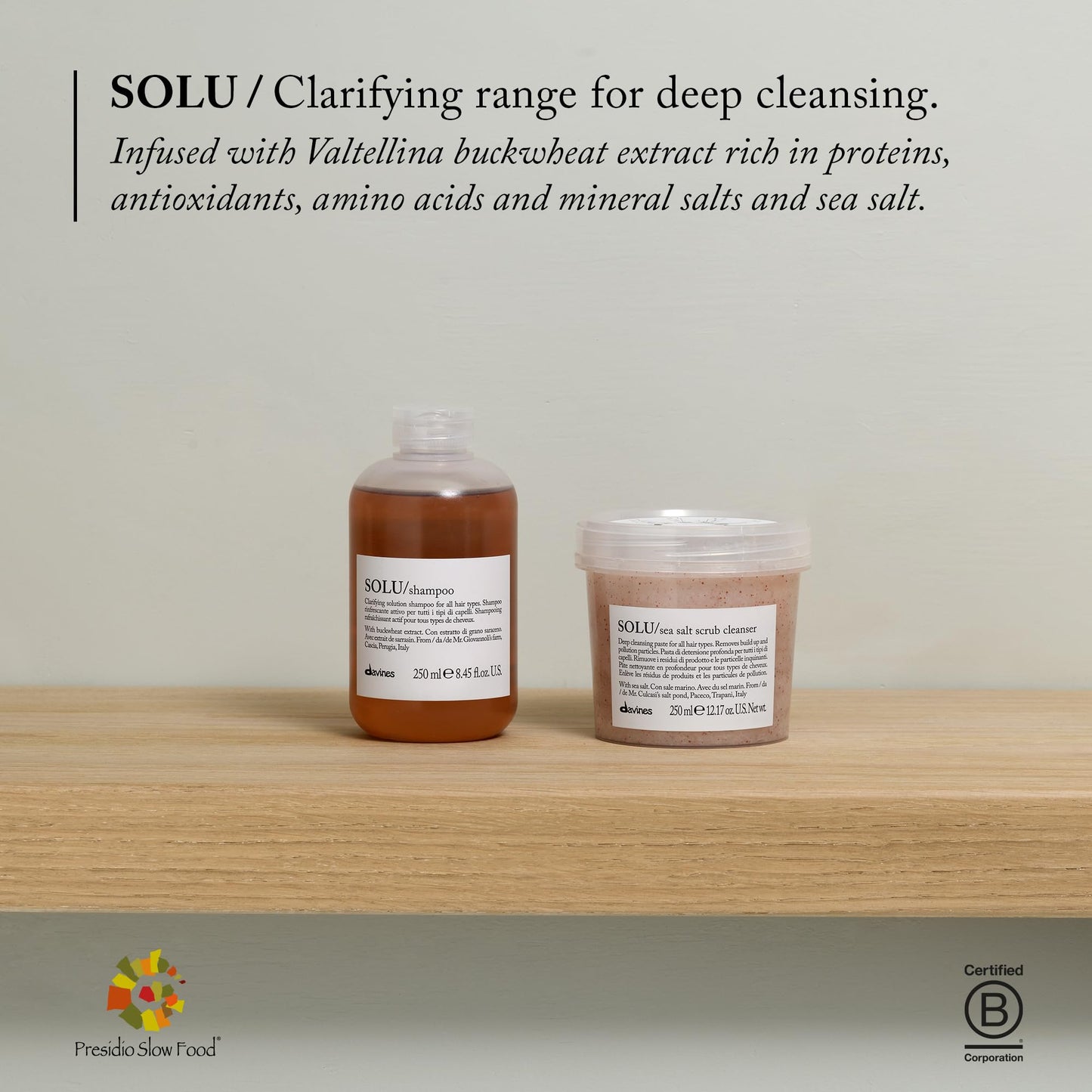 Davines SOLU Sea Salt Scrub Cleanser | Refresh and Clarify Hair and Scalp | Remove Residue And Impurities