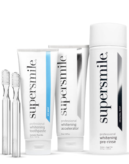 Supersmile ICY Mint whitening kit - Professional whitening Toothpaste, Accelerator & pre-Rinse, Two 45°-Angled Brushes - Whitens 6 Shades in 5 Days