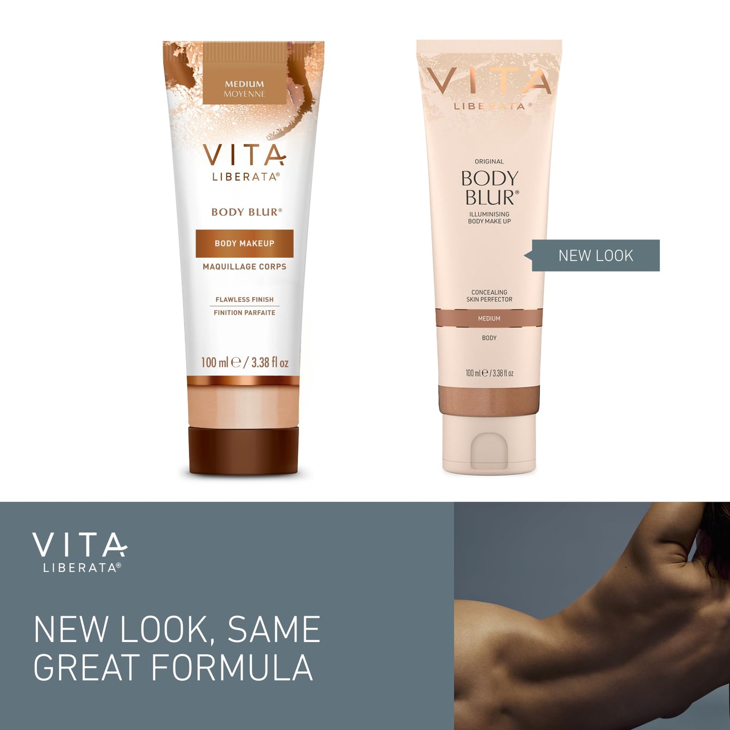 Vita Liberata Body Blur, Leg and Body Makeup. Skin Perfecting Body Foundation for Flawless Bronze, Easy Application, Radiant Glow, Evens Skin Tone, New Packaging