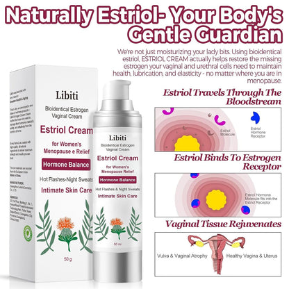 Estriol Cream for Women, Silky Peach Vaginal Estrogen Cream, Menopause Relief: Hormone Balance, Treat Night Sweats, Hot Flashes, and Care for Intimate Skin, 50g