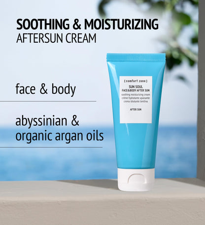 Sun Soul Face & Body Aftersun, Soothing Moisturizing Cream, Anti-Aging, Redness Relief, DNA-Defense Peptide, Argan Oil, Clean Beauty, Vegan, All Skin Types, Italy, 6.76 Fl Oz