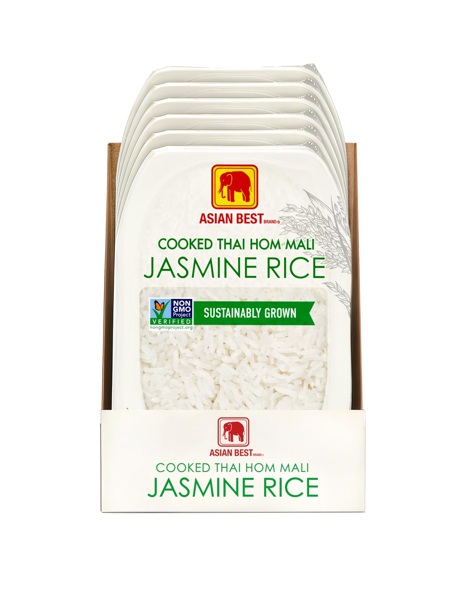 Asian Best Ready to Eat Cooked Thai Hom Mali Jasmine Rice, 12 Packs x 200g