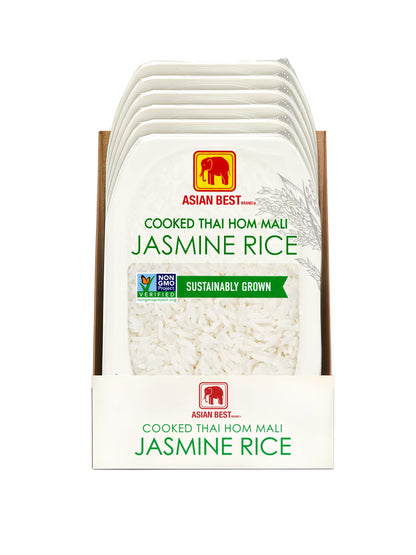 Asian Best Ready to Eat Cooked Thai Hom Mali Jasmine Rice, 12 Packs x 200g