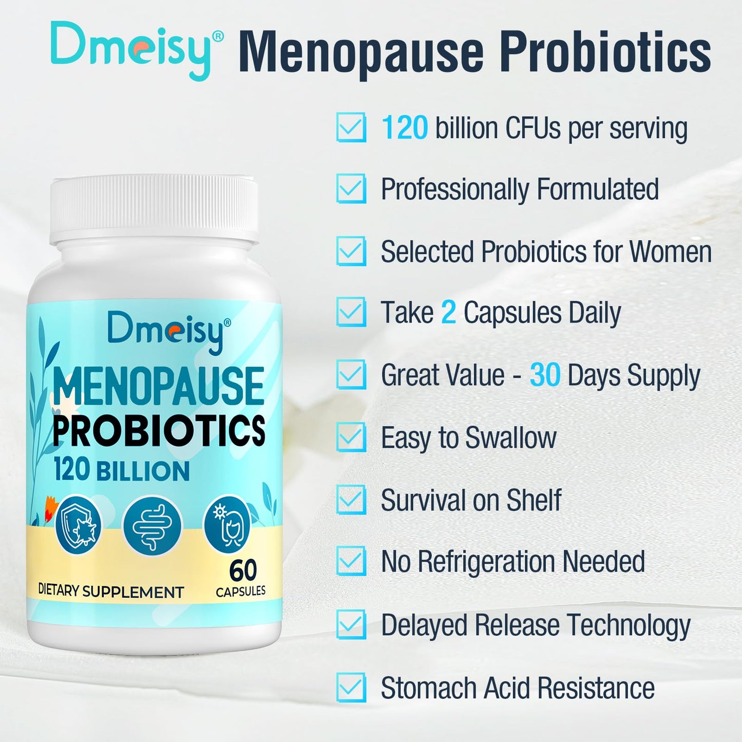 120 Billion CFU Probiotic - Menopause Support Probiotics for Women, Natural Menopause Probiotic Supplement for Hot Flashes Night Sweats Mood Swings Hormone Balance Gut & Immune Health- 120 Caps