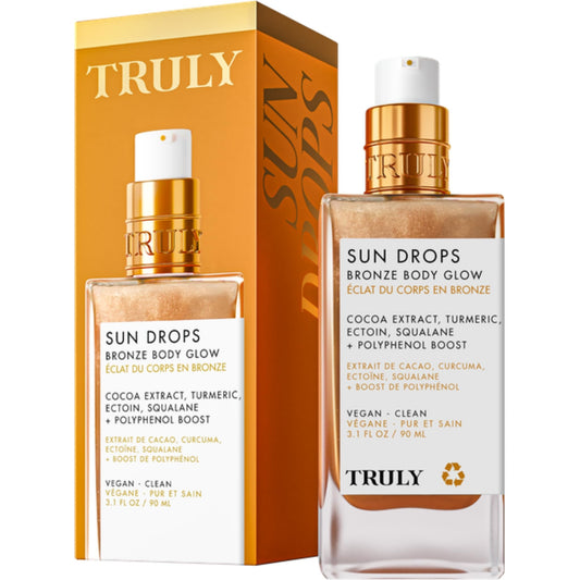 Truly Sun Drops Bronze Body Glow Oil – Bronzing Oil for Radiant Skin, Hydrating Body Shimmer with Turmeric & Cocoa Extract, Lightweight Non-Greasy Illuminating Formula for All Skin Tones