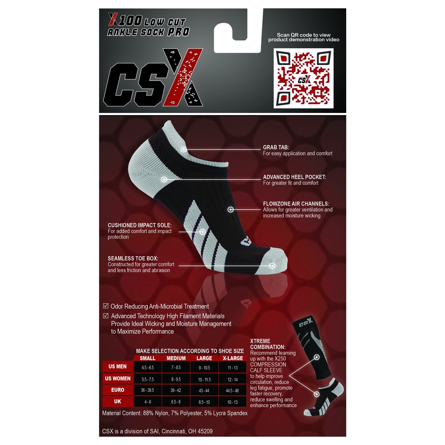CSX Ankle Socks, Arch Support Compression, Men and Women Low Cut Fi