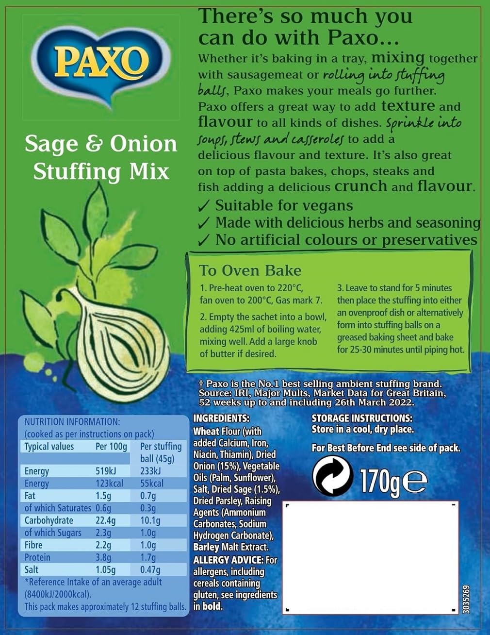 Paxo Sage & Onion Stuffing - 170grams - (6 ounces)