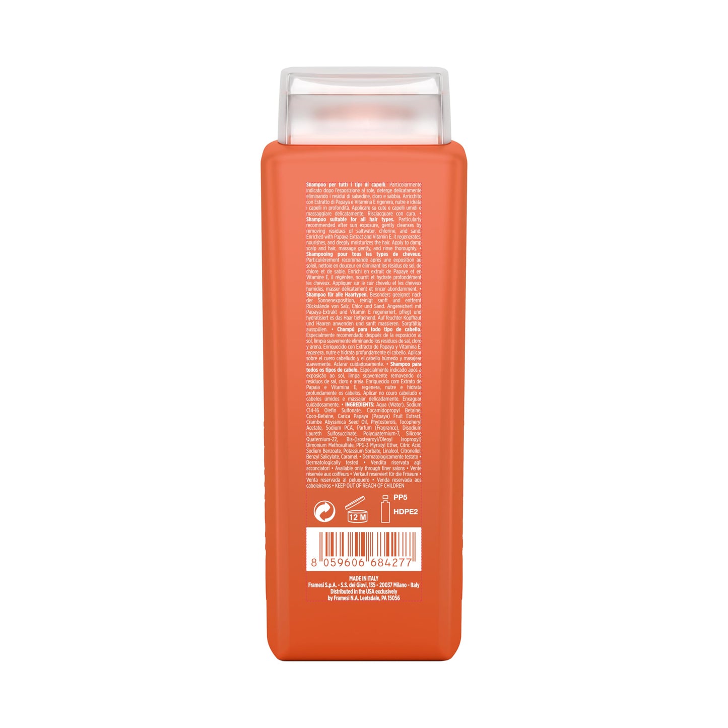 FRAMESI Morphosis SUN Shampoo, Gently Removes Chlorine and Residues of Salt and Sand, Deeply Cleanses and Hydrates Hair and Scalp, Natural Ingredients, Color Safe