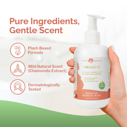 Organyc Feminine Wash for Maternity, Intimate Skin Care, Gentle Hygiene Essentials with Moisturizing Cottonseed Oil & Chamomile, Postpartum Essentials, 8.5 fl oz