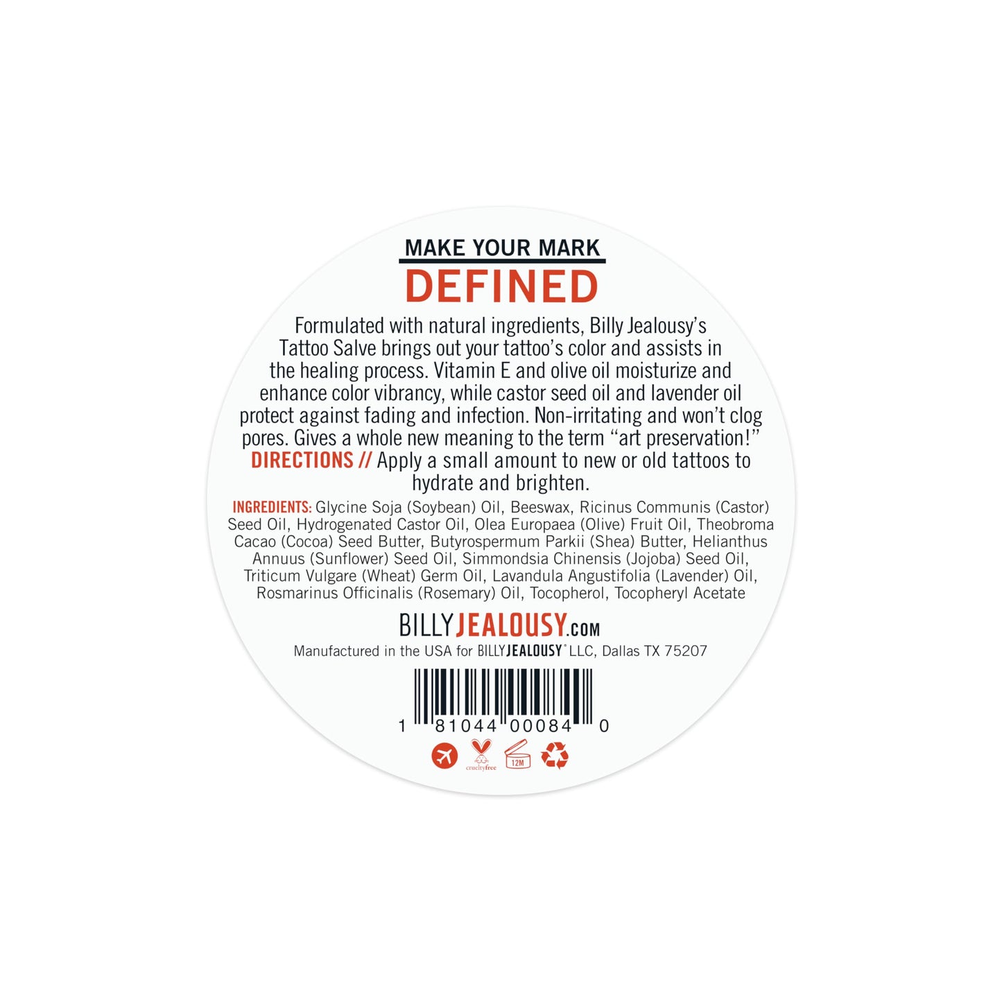 Billy Jealousy Make Your Mark Defined Tattoo Salve, Tattoo Aftercare with Vitamin E and Soybean & Lavender Oils, Protects, Deeply Nourishes, and Enhances Vibrancy, 2 oz