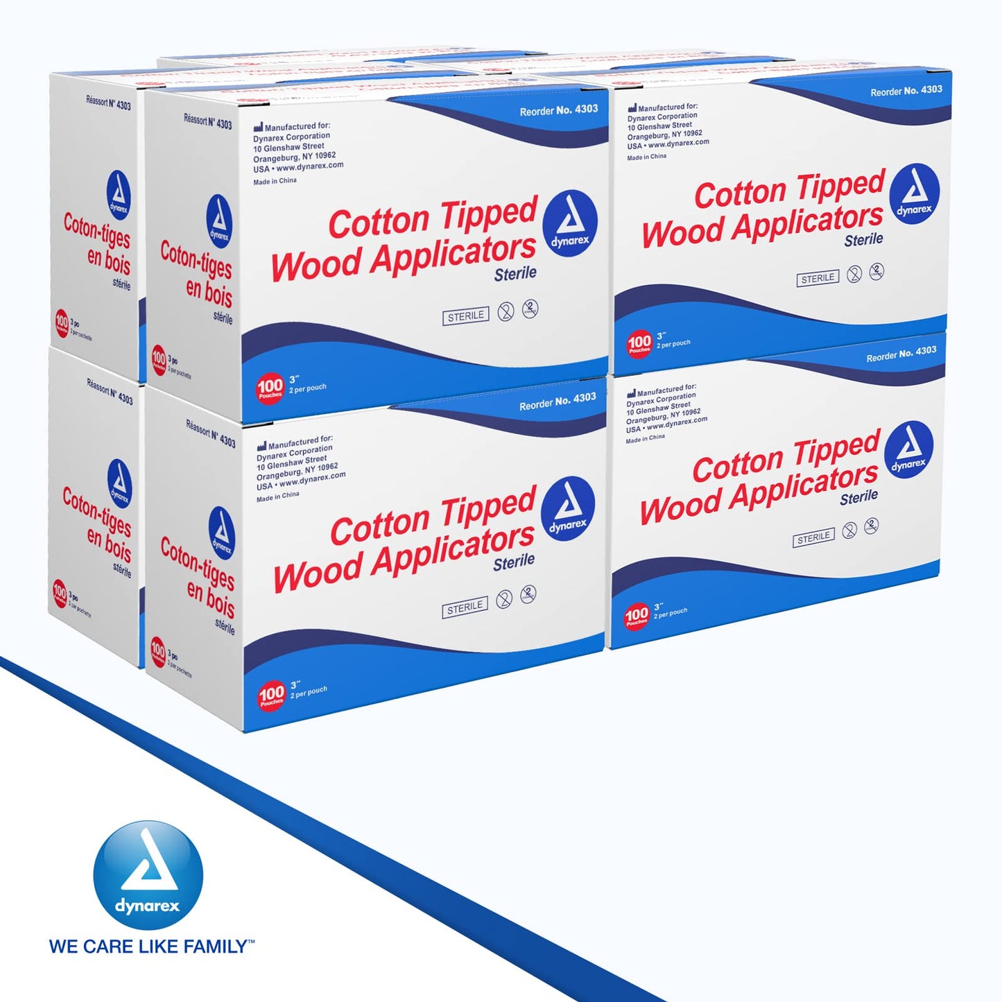 Dynarex 3-Inch Sterile Cotton Tipped Applicators - Single-Use Wooden Cotton Tip Applicators for Wound Care & Dressing, Hygiene, Make Up, Cleaning Tools, Jewelry - 2 per Pouch, 200 Pouches x 10 Boxes