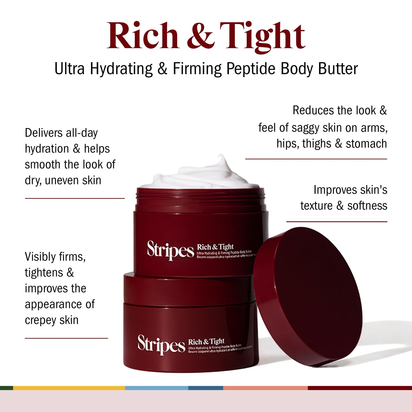 STRIPES Beauty (by Naomi Watts) - Rich & Tight Ultra Hydrating & Firming Peptide Body Butter with Ectoine and Squalane, Improves Skin Firmness, Texture and Tone, 16.48 oz
