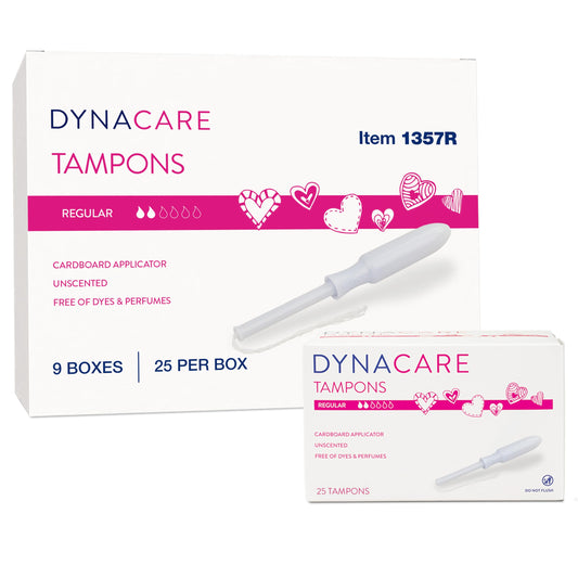Dynarex Regular Tampons – Bulk Feminine Hygiene Product with Plastic Applicator – 6-Hour Protection – 9 Boxes, 225 Total Tampons