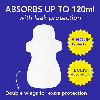 Marlow 100% Organic Cotton Top Sheet Pads, Extra Long with Two Sets of Wings, Biodegradable Wrapper, Plastic Free, Fragrance Free, Toxin Free, Hypoallergenic, Ultra Thin, Leak Proof, 18 Count