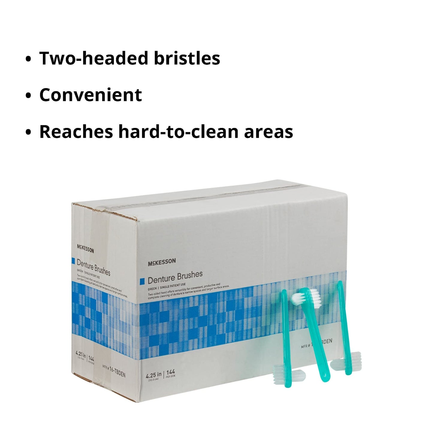 McKesson Denture Brushes 2-Sided Bristle, Green, 144 Count