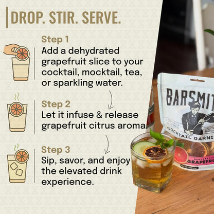 Barsmith Dehydrated Grapefruit, Made with 100% Real Grapefruit, Burst of Citrus Flavor, Perfect for Mocktail, Cocktail Garnish & Culinary Dishes, Ideal for Home & Bar Use, 1.6 oz