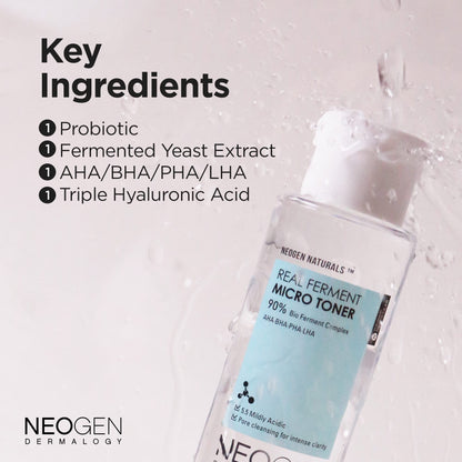 Neogen Dermalogy Real Ferment Micro Toner | Gentle Face Toner w/Triple Hyaluronic Acid & AHA, BHA, PHA, LHA Gentle Exfoliation 5.07 fl oz