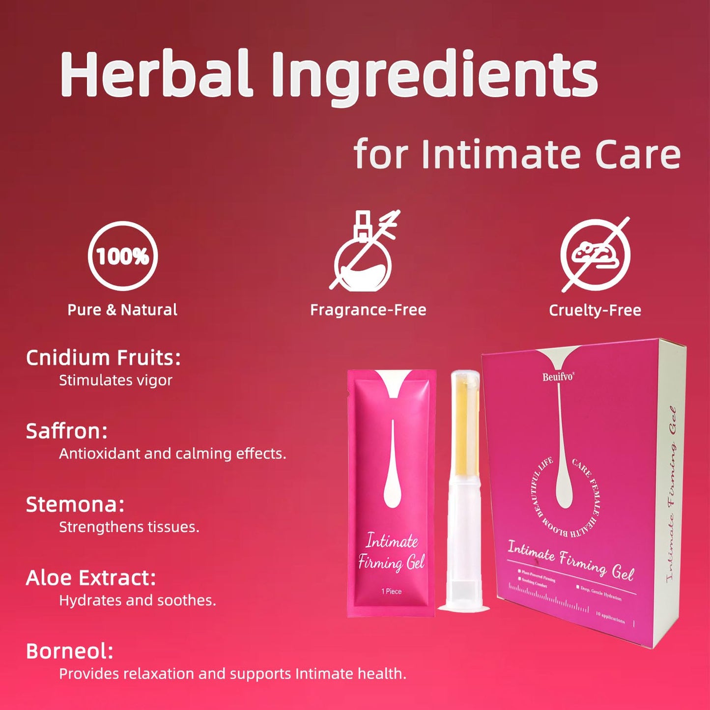 Beuifvo Women's Intimate Firming Gel – Probiotic & Herbal Formula | pH Balance, Odor Control | Gentle Daily Hygiene with Applicator | Soothes & Rejuvenates
