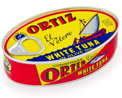 Ortiz White Tuna in Olive Oil, Fresh Tender Slices, Spanish Wild Caught Tuna, High in Protein and Omega 3 Fats, Excellent in Salad, Pasta or Sandwiches - No Need to Add Mayo, 3.95oz Can (Pack of 12)