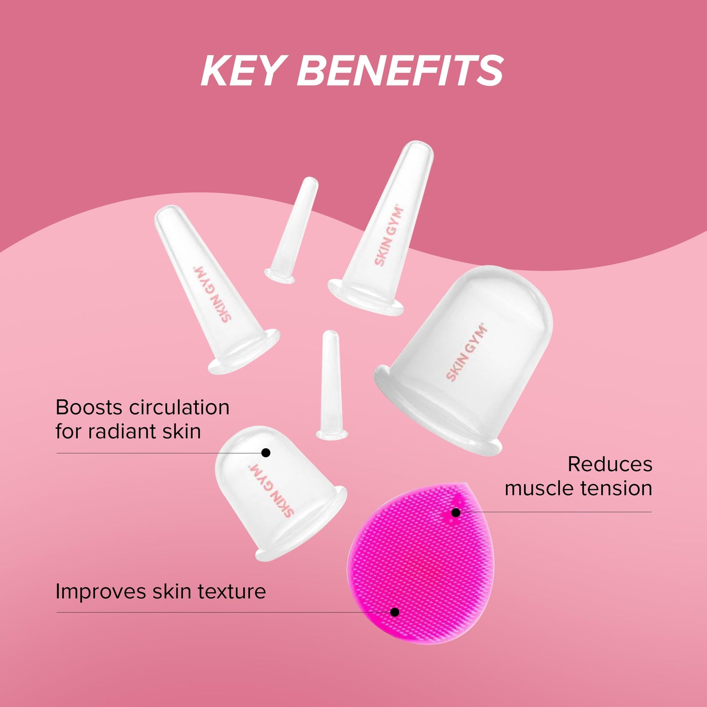 SKIN GYM Face & Body Cupping Set, 7-Piece Silicone Massage Cups for Facial and Body Therapy