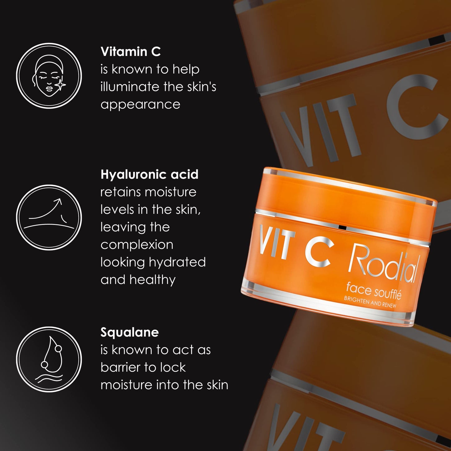 Rodial Vit C Face Soufflé 1.7 fl oz, Unique Formula for Dry/Dehydrated Skin and Shea Butter for Ultra-Hydration, Vitamin C to Boost Skin Radiance, Hyaluronic Acid for Firming and Plumping