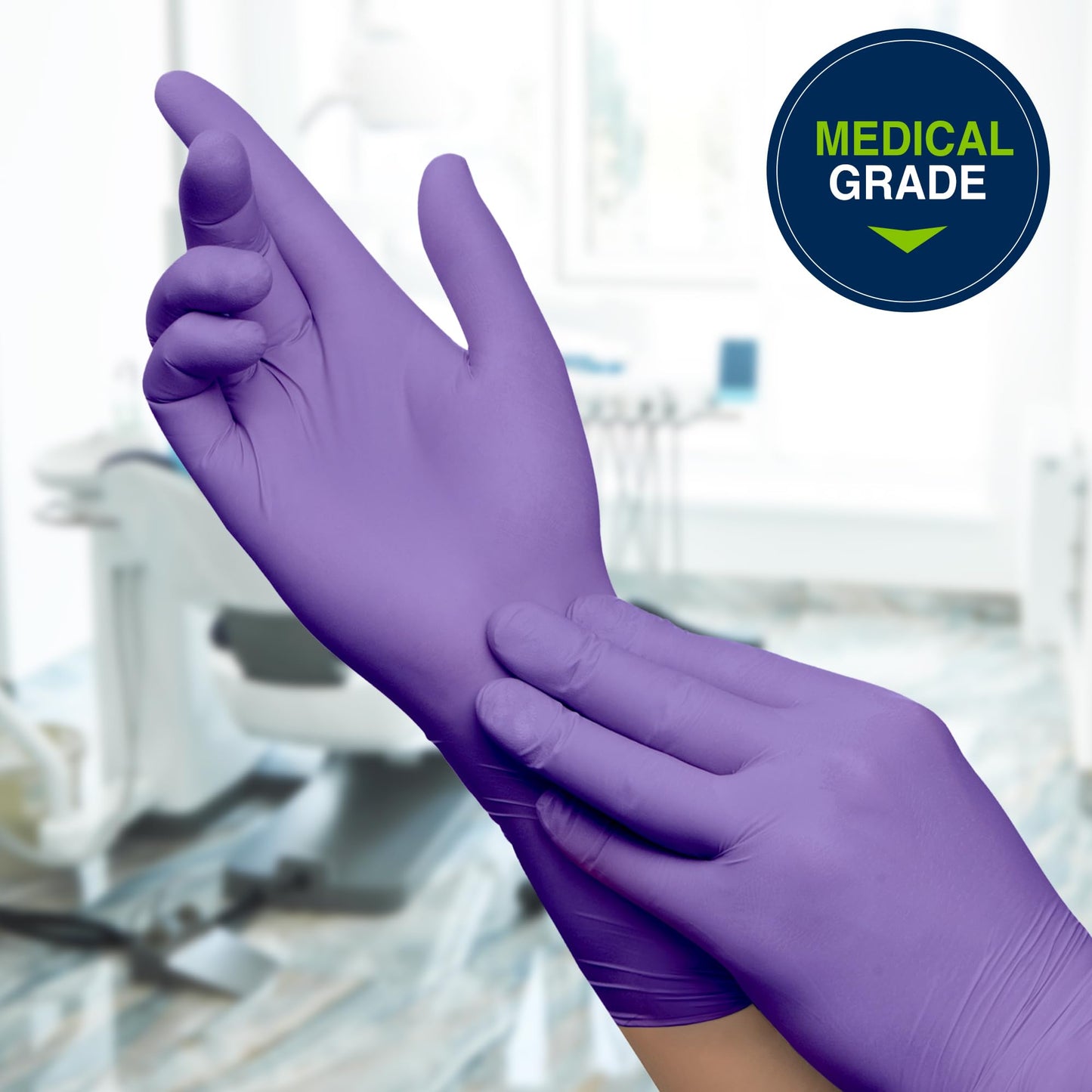 HALYARD Purple Nitrile-Xtra Exam Gloves, Sterile (Individually Wrapped), Powder-Free, 5.9 mil, 12 Inches, Purple, Large, 14262 (Box of 100/50 Pairs)