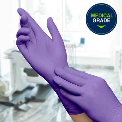 HALYARD Purple Nitrile-Xtra Exam Gloves, Sterile (Individually Wrapped), Powder-Free, 5.9 mil, 12 Inches, Purple, Large, 14262 (Box of 100/50 Pairs)
