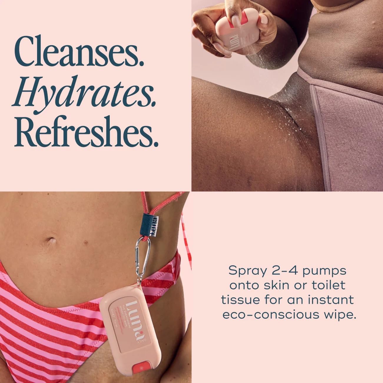 Luna Daily Body Cleansing Spray | Hydrating pH-Balanced Feminine & Body Mist | Gentle & Moisturizing for Intimate Hygiene, Underarms & Private Parts | Travel Essential for Women, Gym & Daily Care,30ml