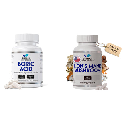 Boric Acid Suppositories + Lion’s Mane Mushroom Capsules | Feminine Care & Cognitive Wellness Bundle