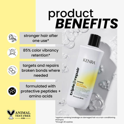 Triple Repair Shampoo | Targets & Repairs Weak or Broken Bonds | Split Ends | Damaged Hair | Bond Builder | Sulfate-Free