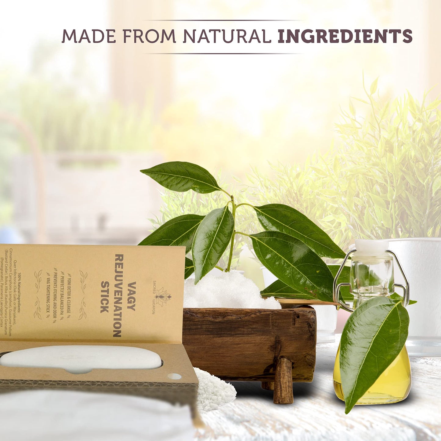 Sacred Weapon Vagy Rejuvenation & Tightening Wand | pH Balance Vaginal Wash & Odor Eliminator | Manjakani & Alum Stone Vagina Tightener, Intimate Deodorant for Women & Exfoliator for Feminine Health