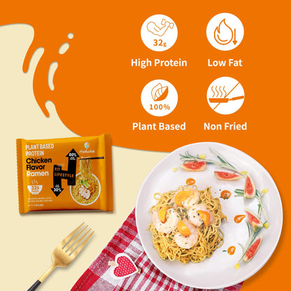 Hethstia Protein Ramen Chicken Flavor, 6-Pack Chicken Broth Instant High-Protein Noodle Soup, 32g Plant-Based Protein Quick Pre-Packaged Meal, Non Fried, Low Fat, Vegan, Non-GMO