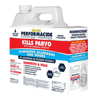 PERFORMACIDE Kills Parvo - No-Rinse Disinfectant, Deodorizer for Pet Surfaces - Kills Parvovirus, Ringworm, Feline Calicivirus, Avian Influenza (Bird Flu), Naturally Dissipates - 3 pk Gallon Kit