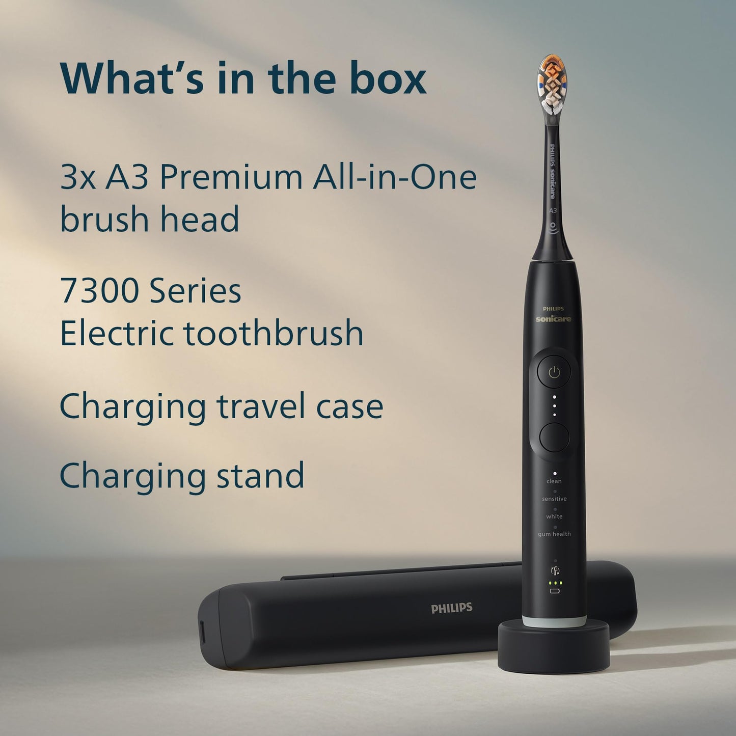 Philips Sonicare 7300 Series Electric Toothbrush - Next-Generation Sonicare Technology, Pressure Sensor, 12 Brushing Settings, SmarTimer, BrushPacer, 21-Day Runtime, Travel Case, Black, HX7421/07
