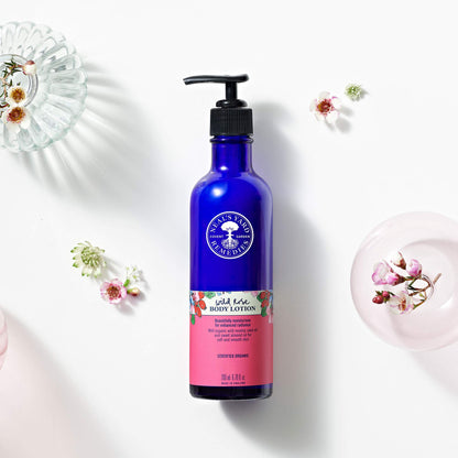 Neal's Yard Remedies Wild Rose Daily Hydrating Body Lotion and Moisturizer for All Skin Types – Lotion for Body and Hands, Moisturizing and Nourishing for Dry Skin (6.76 oz)
