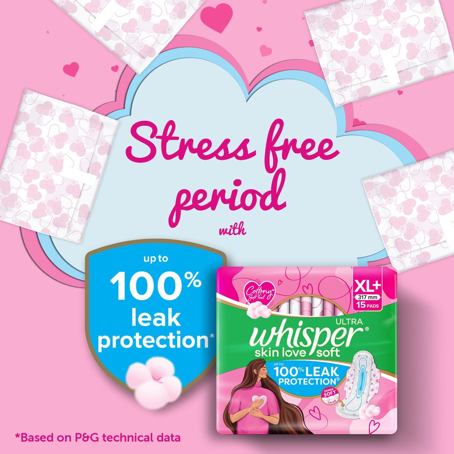 Whisper Ultra Soft Sanitary Pads - 15 Pieces (XL)