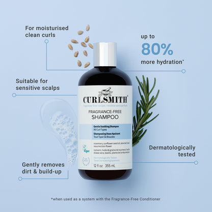 CURLSMITH Fragrance-Free Shampoo - Gently Cleanses Hair, Leaves Curls Feeling Silky and Moisturized (12 oz)