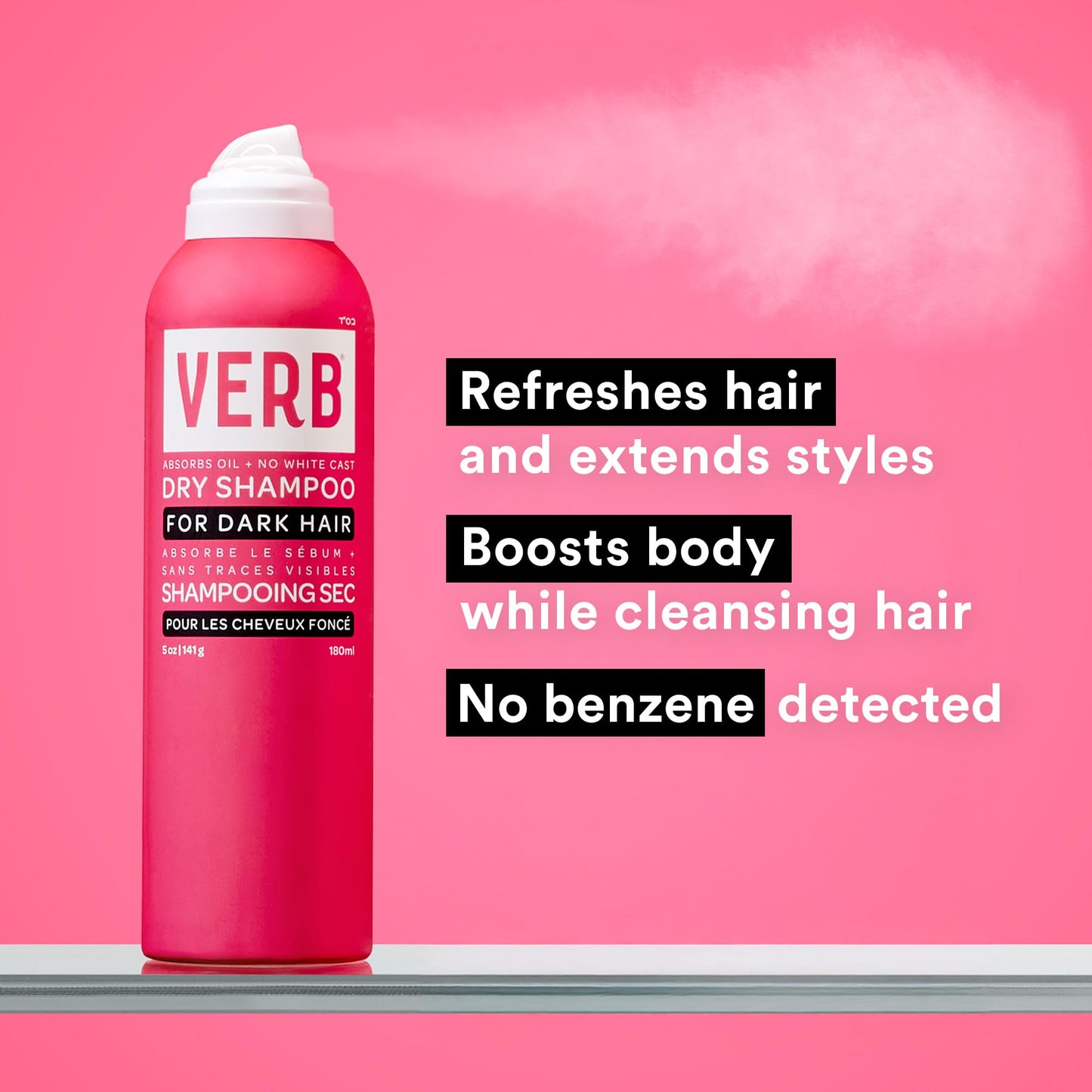 VERB Dry Shampoo Dark – Refresh, Absorb Oils + Extends Styles - Refreshing Dry Shampoo Spray for Dark Tones - Vegan, No Parabens or Harmful Sulfates
