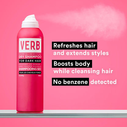 VERB Dry Shampoo Dark – Refresh, Absorb Oils + Extends Styles - Refreshing Dry Shampoo Spray for Dark Tones - Vegan, No Parabens or Harmful Sulfates