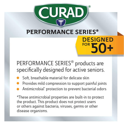 Curad Performance Series Knee Support Designed for Active Seniors 50+, Large Easy to Grip Tabs & Loops for Easier Application, Helps with Sprains & Strains