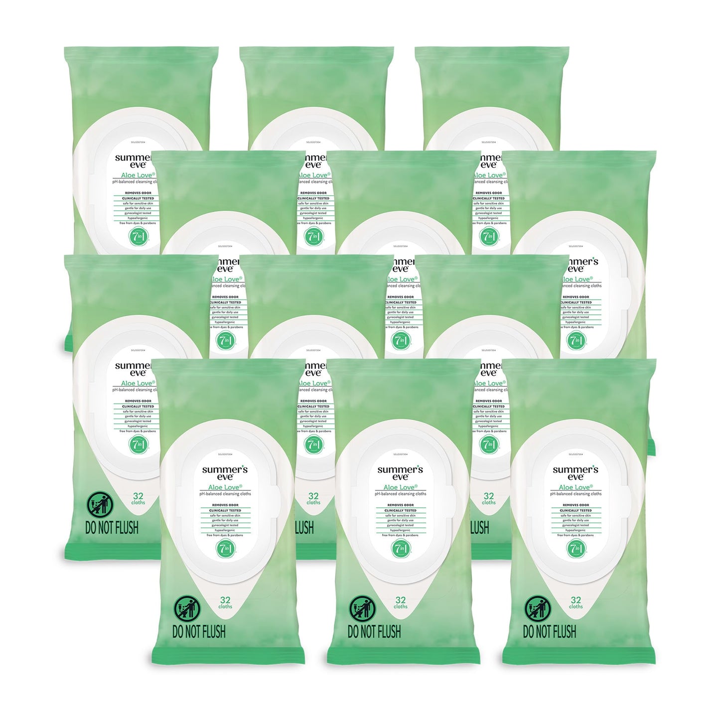 Summer's Eve Feminine Wipes, Aloe Love, Vaginal Wipes with Gentle pH-Balanced Micellar Water Formula, Feminine Care to Help Remove Vaginal Odor, Gynecologist Tested, 32 Wipes, 12 Pack
