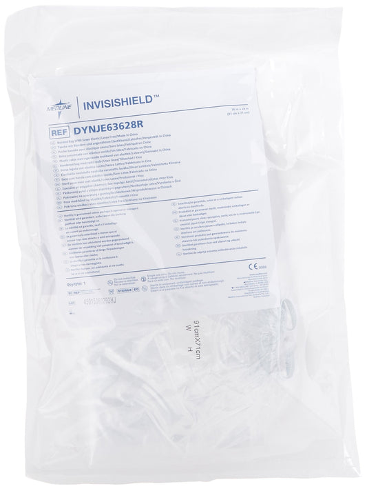 Medline Sterile Rectangular Bags with Elastic Band, Clear Poly Film, 36 Inches x 28 Inches, Case of 25 Each