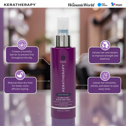 Ultra Fast Blow Dry Mist Perfect Blowout for Hair, 4.2 fl. oz., 125 ml – Keratin Infused Blow Dry Spray for Styling & Frizz-free Styling