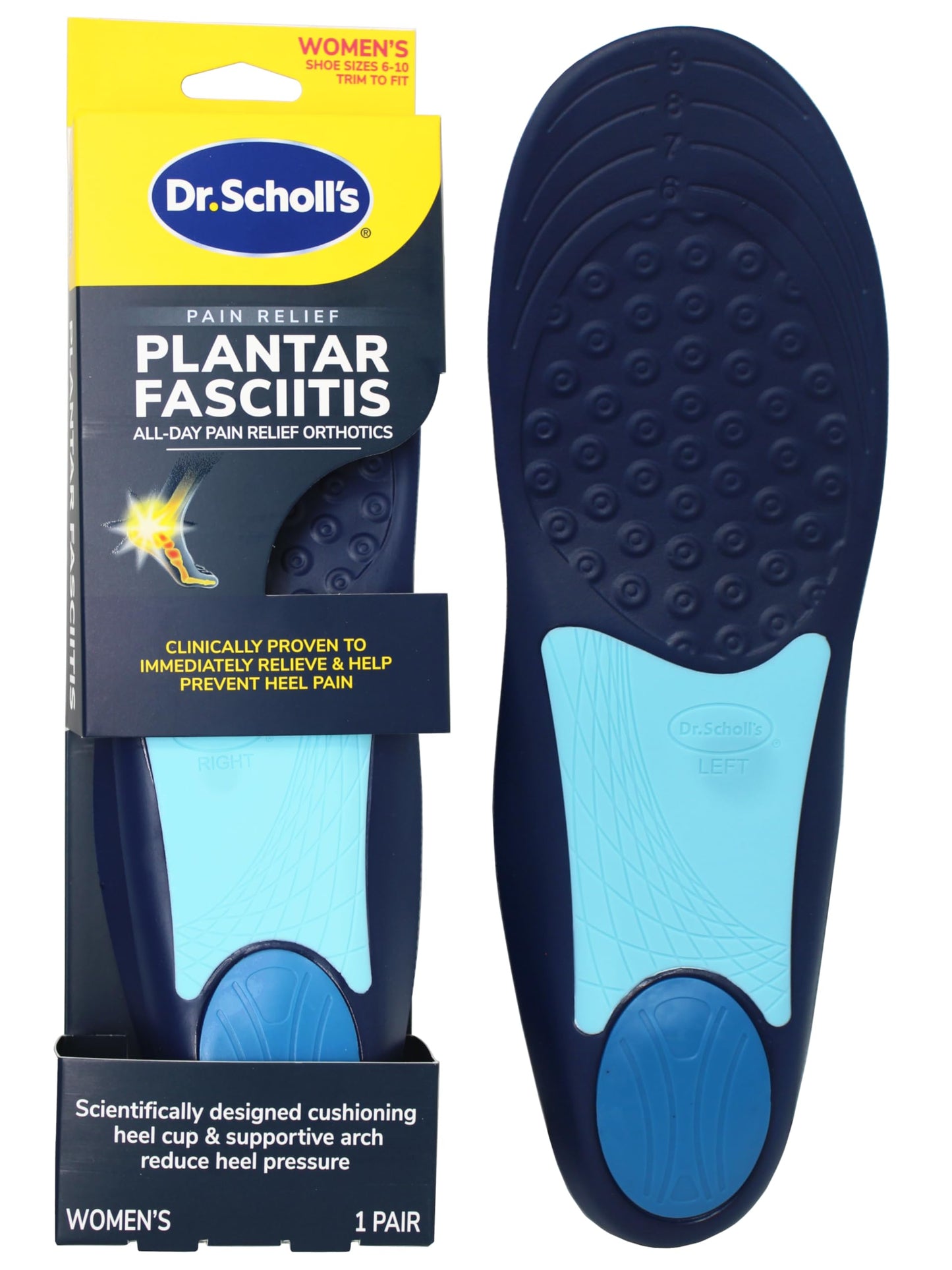 Dr. Scholl's Plantar Fasciitis Pain Relief Orthotics Clinically Proven Relief and Prevention of Plantar Fasciitis Pain for, Standart, Standard, Fit: Women's Size 6-10, Standard, 1 Pair (Pack of 12)