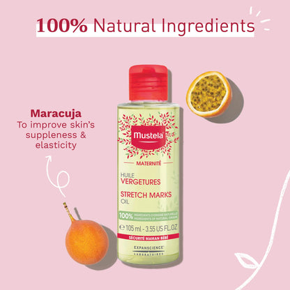 Mustela Maternity Stretch Marks Oil - with Natural Avocado, Maracuja & Sunflower Oil - EWG Verified, Vegan & Fragrance Free - 3.55 fl. oz.