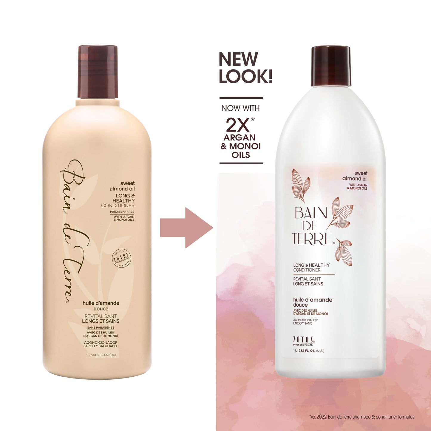 Bain de Terre Sweet Almond Oil Long & Healthy Conditioner, Strength & Protection for Weak, Damaged Hair, with Argan & Monoi Oils, Paraben-Free, Color-Safe, Vegan
