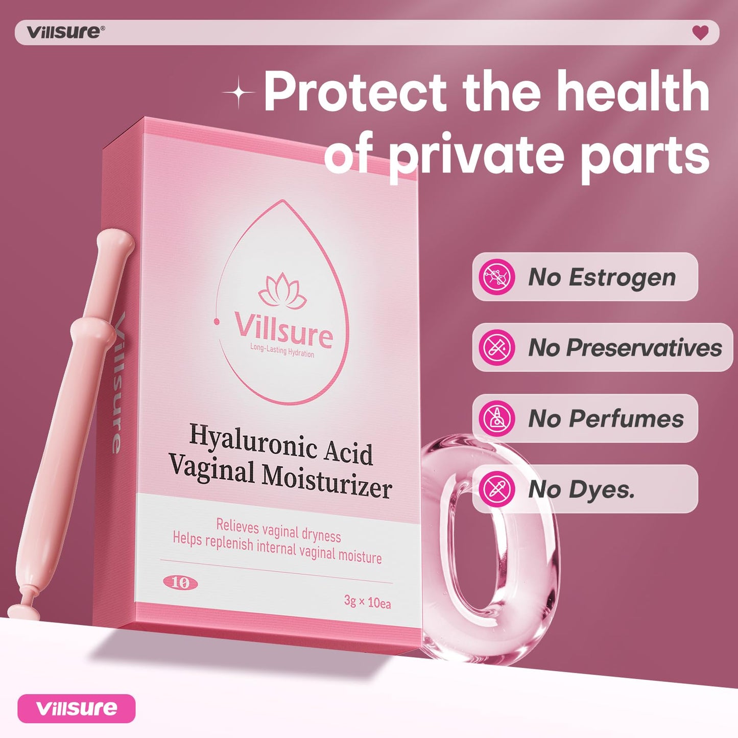 Villsure Hyaluronic Acid Vaginal Moisturizer for Women – pH Balance Support Vaginal Care Gel – Helps Relieve Dryness & Support Vaginal Health – Fragrance-Free