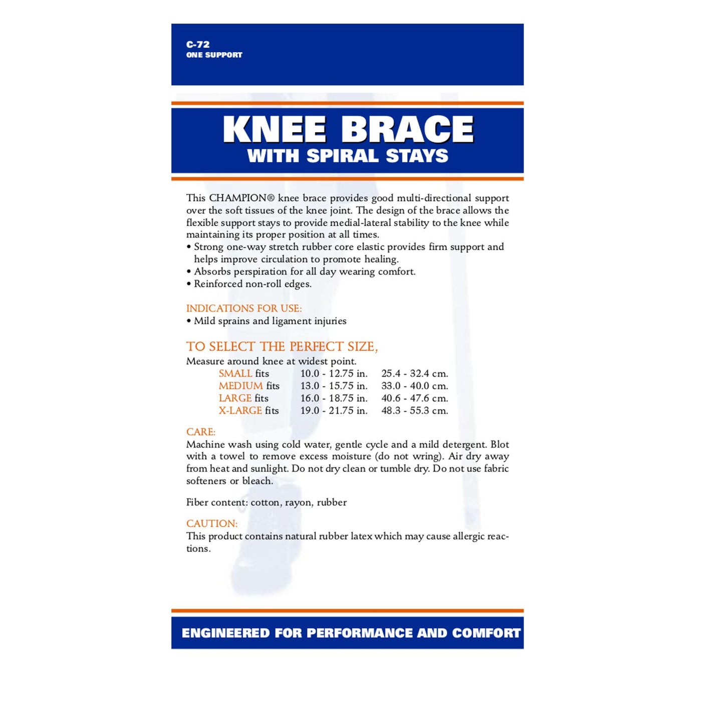 CHAMPION Knee Brace Flexible Stays Knit Elastic, White, Large