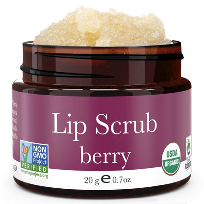 USDA Organic Lip Scrub Berry - USA Made with Natural Ingredients, Valentines Day Gifts, Moisturizing Scrub Exfoliator for Dry Lips, Lip Sugar Scrubber Exfoliator for Smooth Lips, Small Beauty Gifts